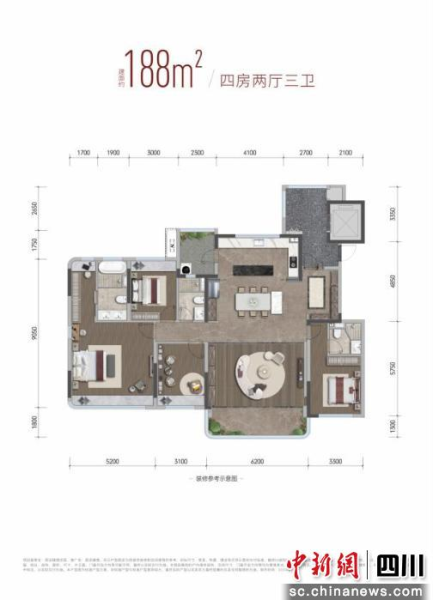 188平方米朗境戶型。招商蛇口供圖 188平方米朗境戶型。招商蛇口供圖